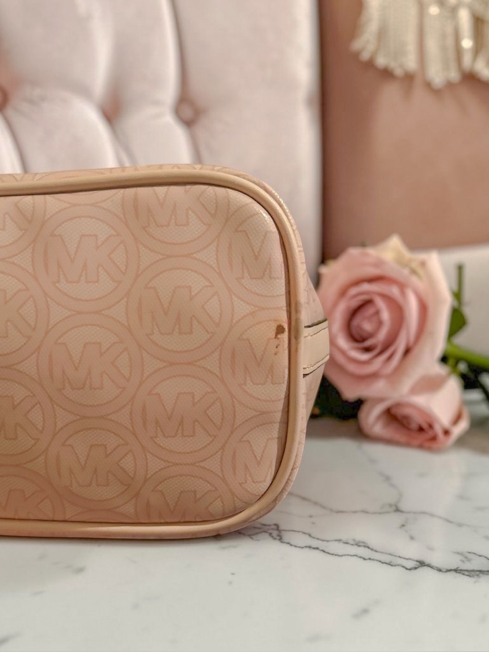 Michael Kors Jodie Small Jacquard Tote Powder Blush Pink Logo Top Handle Bag - Picture 8 of 8